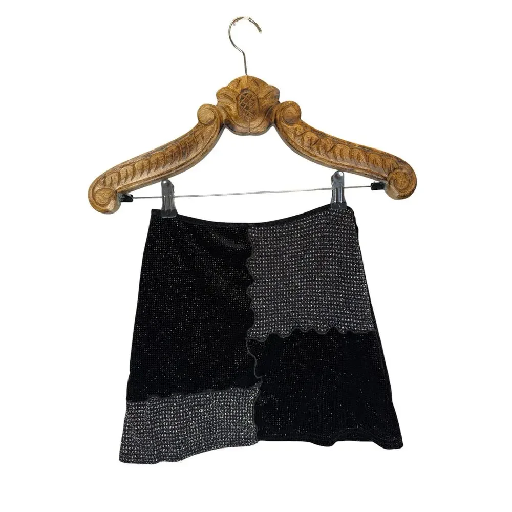 Urban Outfitters Mini Skirt 90's Patchwork Glitter Rhinestone Black A Line xs